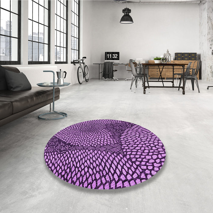 Round Patterned Purple Rug in a Office, pat1154pur
