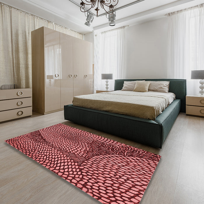 Patterned Crimson Red Rug in a Bedroom, pat1154rd