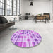 Round Patterned Blossom Pink Rug in a Office, pat1155pur