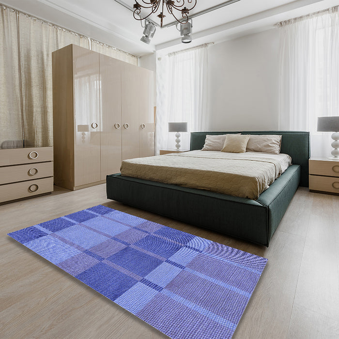 Patterned Sky Blue Rug in a Bedroom, pat1156blu