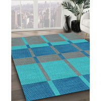 Patterned Bright Turquoise Blue Rug, pat1156lblu