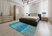 Patterned Bright Turquoise Blue Rug in a Bedroom, pat1156lblu