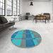 Round Patterned Bright Turquoise Blue Rug in a Office, pat1156lblu