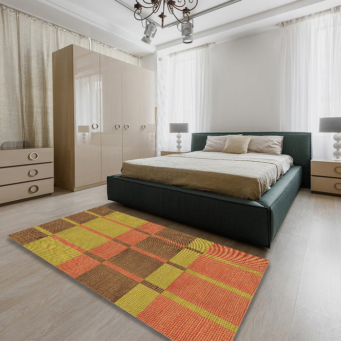 Patterned Mahogany Brown Rug in a Bedroom, pat1156org