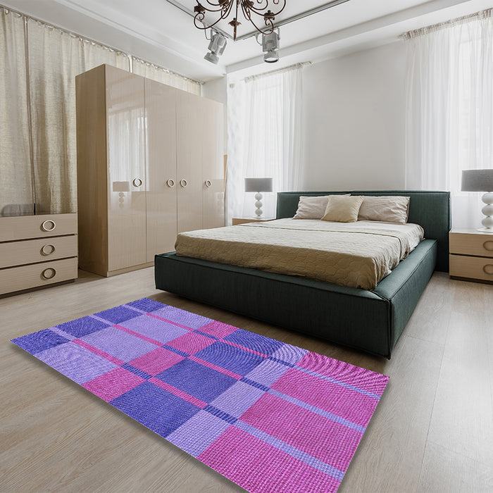 Patterned Purple Mimosa Purple Rug in a Bedroom, pat1156pur