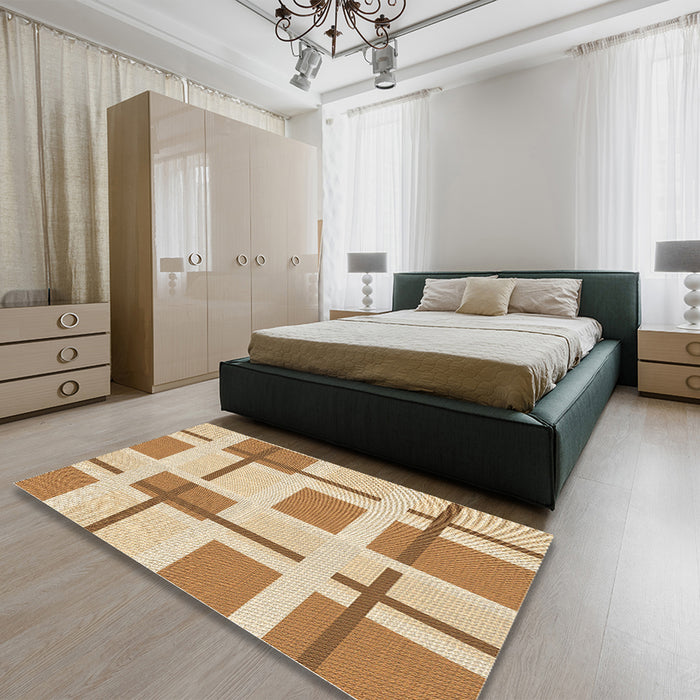 Patterned Brown Gold Rug in a Bedroom, pat1157brn