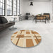 Round Patterned Brown Gold Rug in a Office, pat1157brn