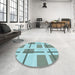 Round Patterned Blue Rug in a Office, pat1157lblu