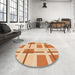 Round Patterned Neon Orange Rug in a Office, pat1157org