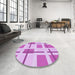 Round Patterned Blossom Pink Rug in a Office, pat1157pur