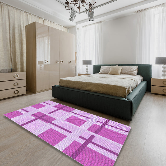 Patterned Blossom Pink Rug in a Bedroom, pat1157pur