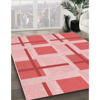 Patterned Deep Rose Pink Rug, pat1157rd