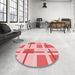 Round Patterned Deep Rose Pink Rug in a Office, pat1157rd