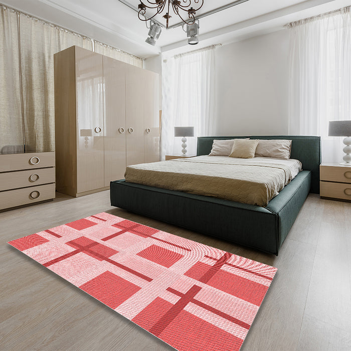 Patterned Deep Rose Pink Rug in a Bedroom, pat1157rd