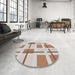 Round Machine Washable Transitional Gold Brown Rug in a Office, wshpat1157