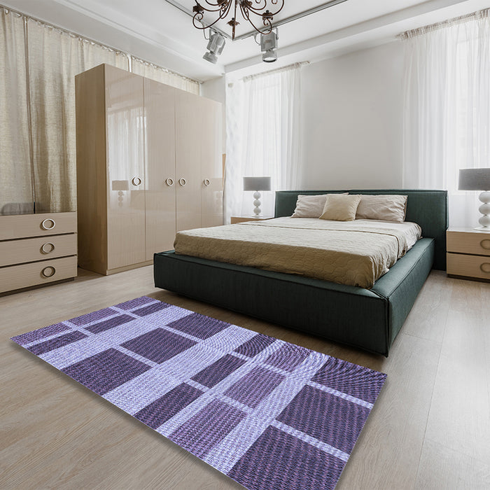 Patterned Purple Mimosa Purple Rug in a Bedroom, pat1158blu
