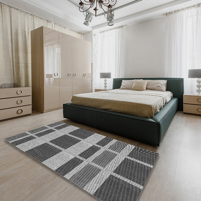 Round Machine Washable Transitional Black Rug in a Office, wshpat1158gry