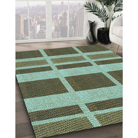 Patterned Antique Bronze Green Rug, pat1158lblu