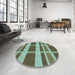 Round Patterned Antique Bronze Green Rug in a Office, pat1158lblu