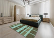 Patterned Antique Bronze Green Rug in a Bedroom, pat1158lblu