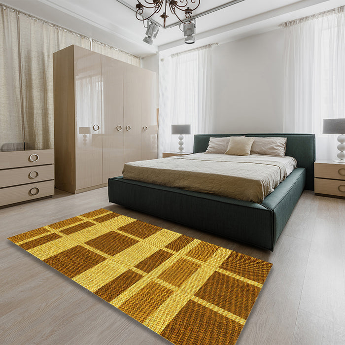 Patterned Mahogany Brown Rug in a Bedroom, pat1158yw