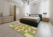 Patterned Ginger Brown Green Rug in a Bedroom, pat1159brn