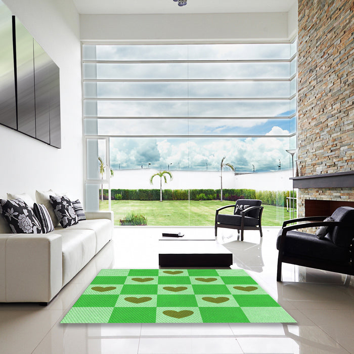 Machine Washable Transitional Neon Green Rug in a Kitchen, wshpat1159grn