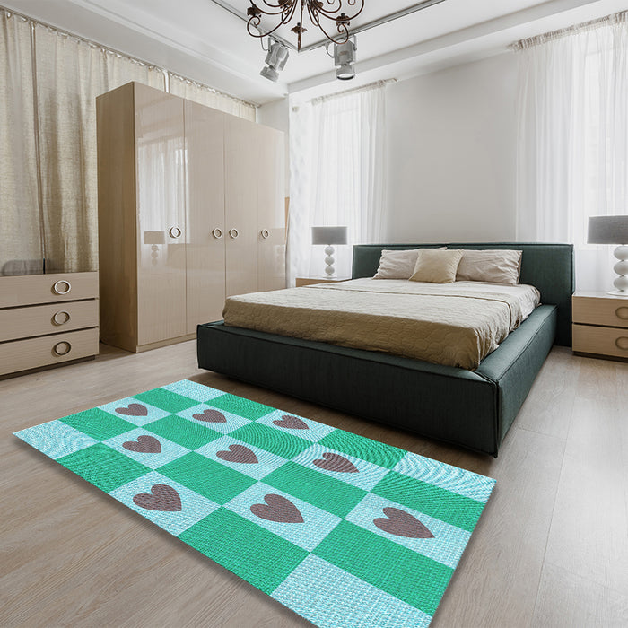 Patterned Light Sea Green Rug in a Bedroom, pat1159lblu