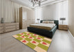 Patterned Chrome Gold Yellow Rug in a Bedroom, pat1159org