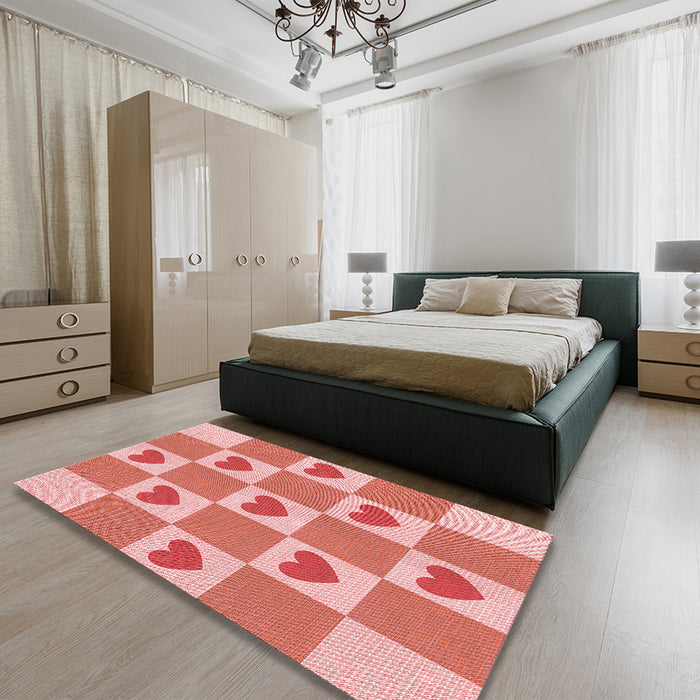 Patterned Pastel Pink Rug in a Bedroom, pat1159rd