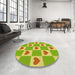 Round Patterned Green Rug in a Office, pat1159yw