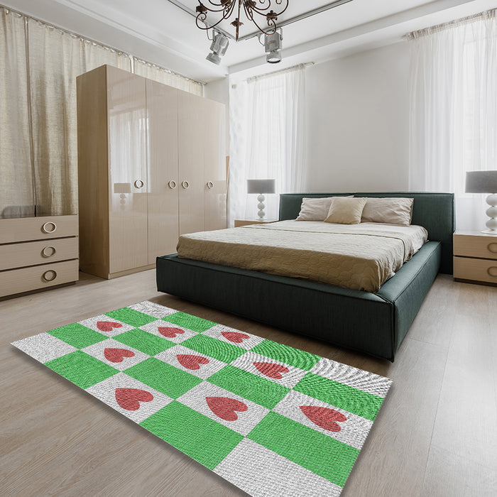 Patterned Light Green Novelty Rug in a Bedroom, pat1159