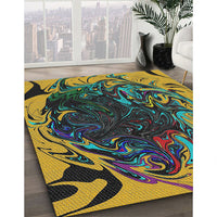 Patterned Charcoal Black Modern Rug, pat115