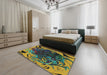 Patterned Charcoal Black Modern Rug in a Bedroom, pat115