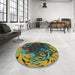 Round Patterned Charcoal Black Modern Rug in a Office, pat115