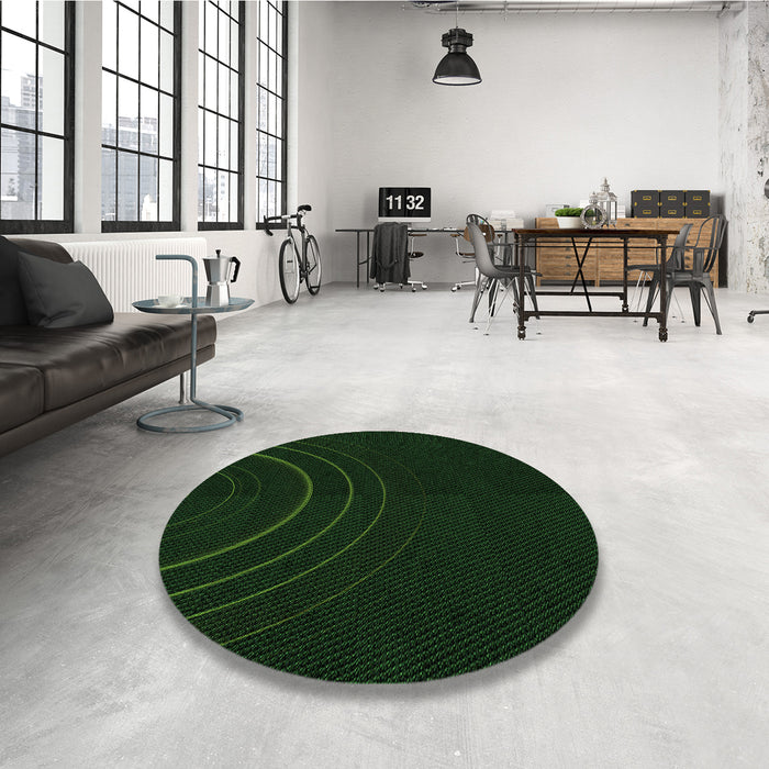 Round Patterned Deep Emerald Green Rug in a Office, pat116grn