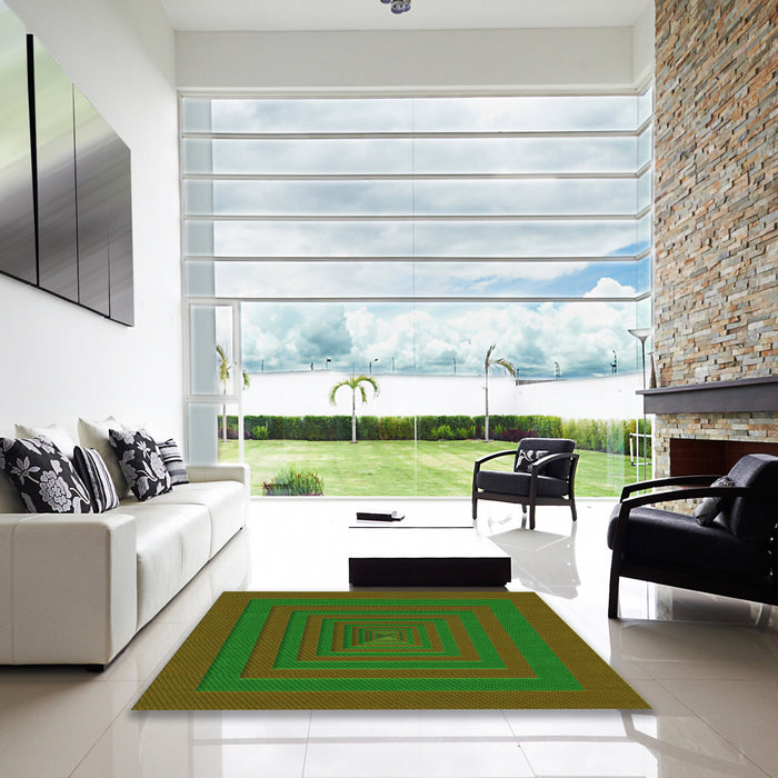Square Patterned Dark Lime Green Rug in a Living Room, pat1160grn