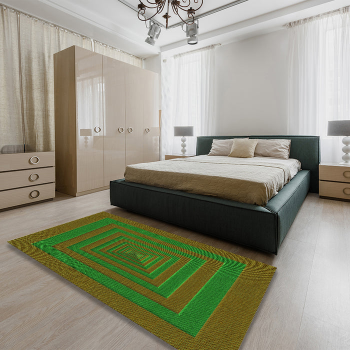 Patterned Dark Lime Green Rug in a Bedroom, pat1160grn