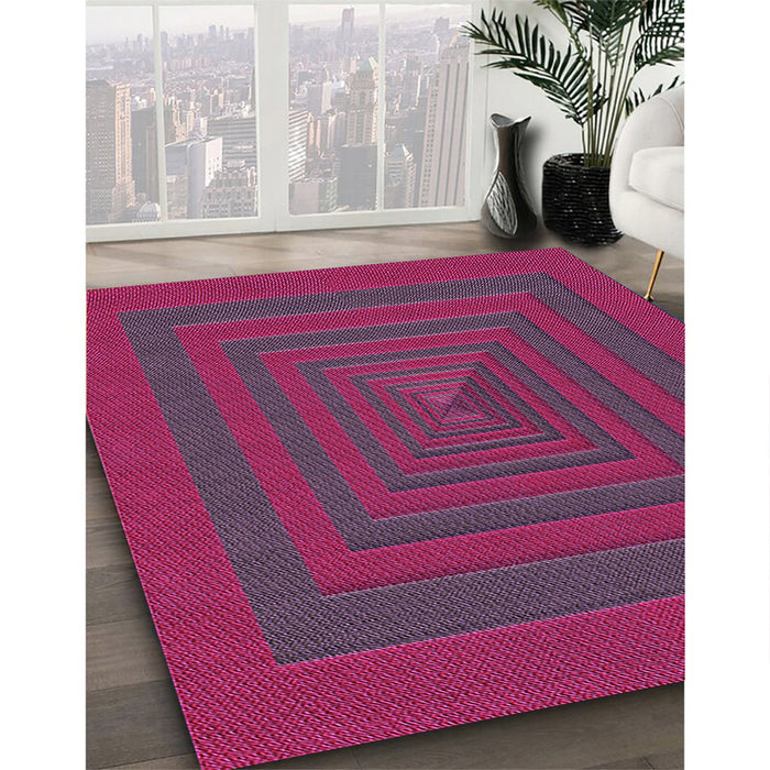 Patterned Raspberry Red Rug in Family Room, pat1160pur