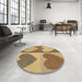 Round Patterned Yellow Orange Rug in a Office, pat1161brn