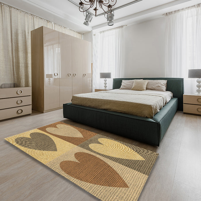 Patterned Yellow Orange Rug in a Bedroom, pat1161brn