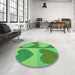 Round Patterned Neon Green Rug in a Office, pat1161grn