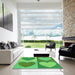 Square Patterned Neon Green Rug in a Living Room, pat1161grn