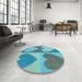 Round Patterned Deep-Sea Green Rug in a Office, pat1161lblu