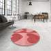 Round Patterned Ruby Red Rug in a Office, pat1161rd