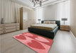 Patterned Ruby Red Rug in a Bedroom, pat1161rd