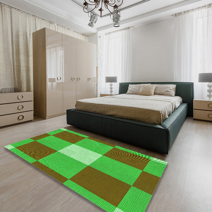 Patterned Olive Green Rug in a Bedroom, pat1162grn