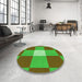 Round Patterned Olive Green Rug in a Office, pat1162grn