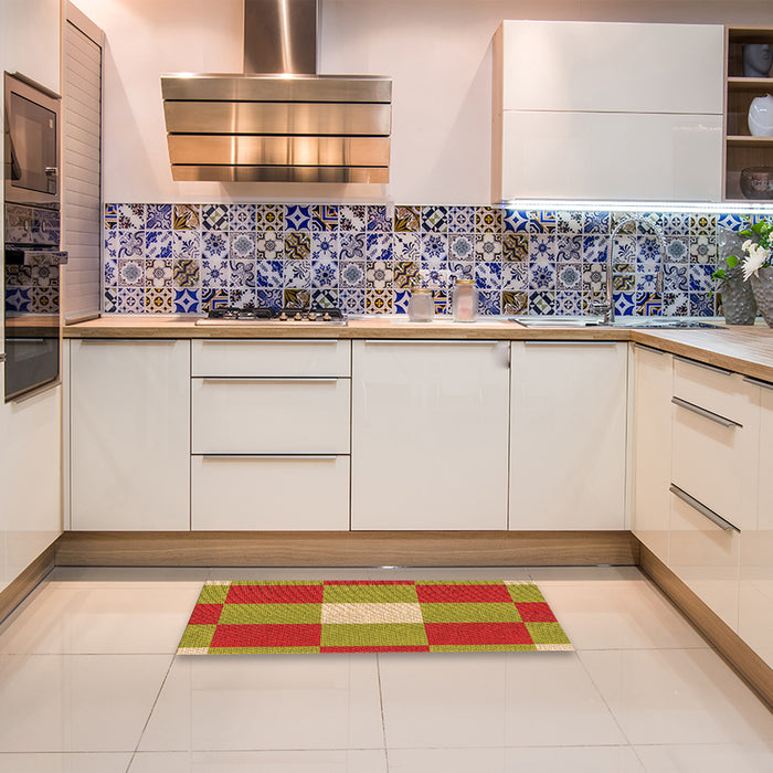 Patterned Red Rug in a Kitchen, pat1162org