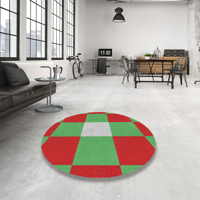 Round Machine Washable Transitional Green Rug in a Office, wshpat1162